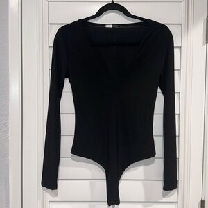 Long sleeve deep V neck bodysuit